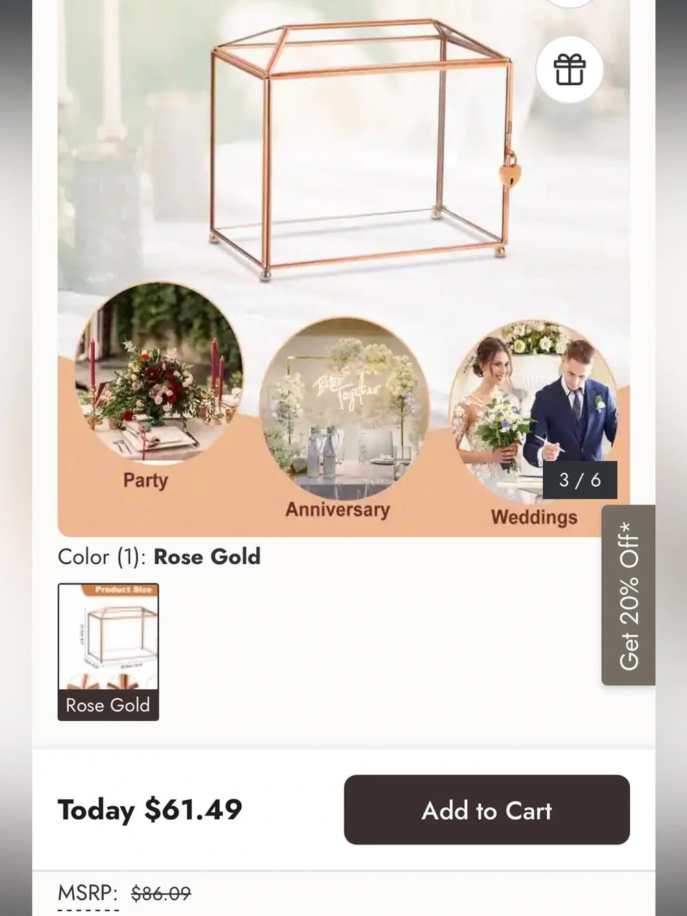 Glass Card Box with Lock - Rose Gold
